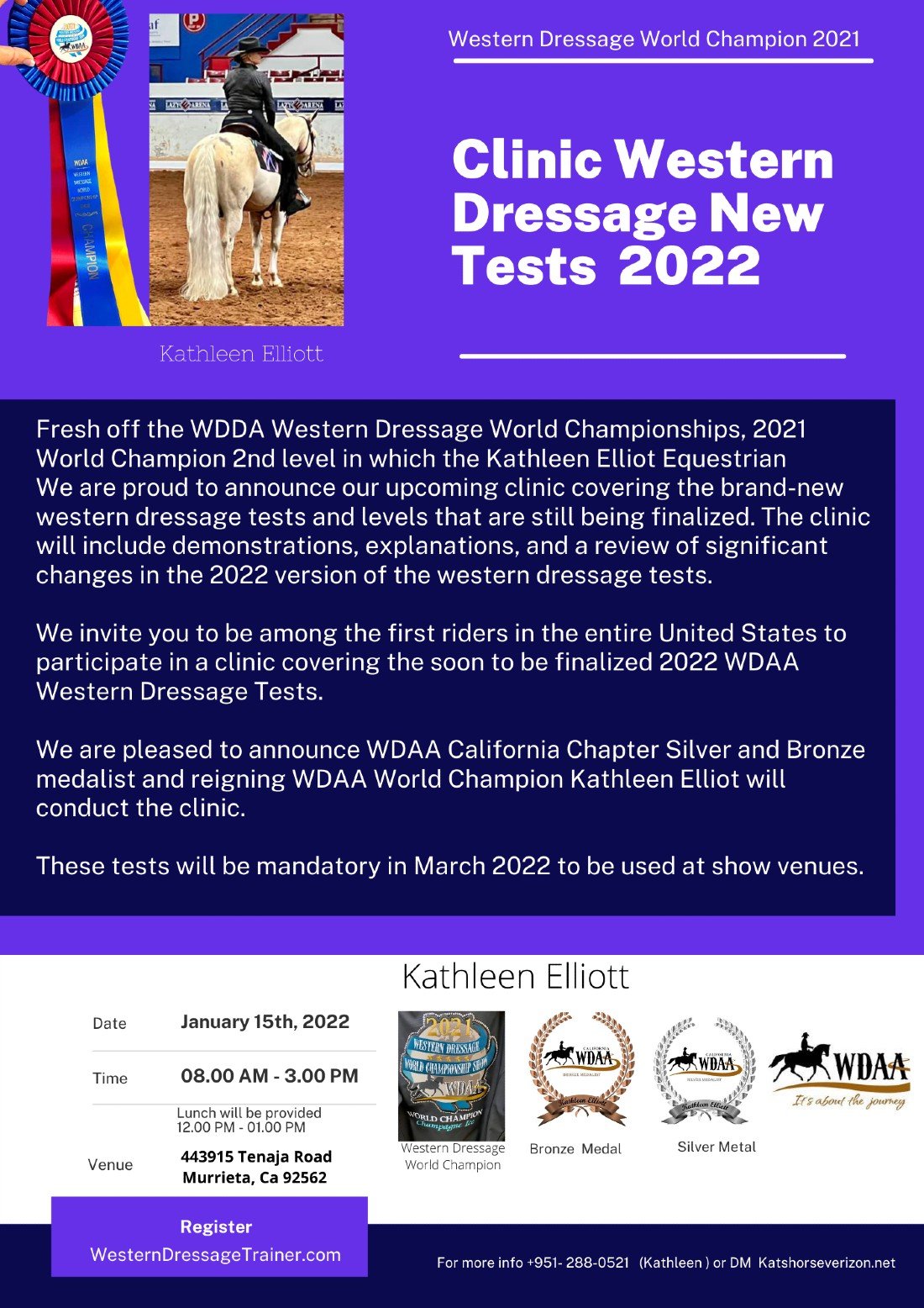 Western Dressage Clinic Learn New 2022 Tests Kathleen Elliott World Champion 