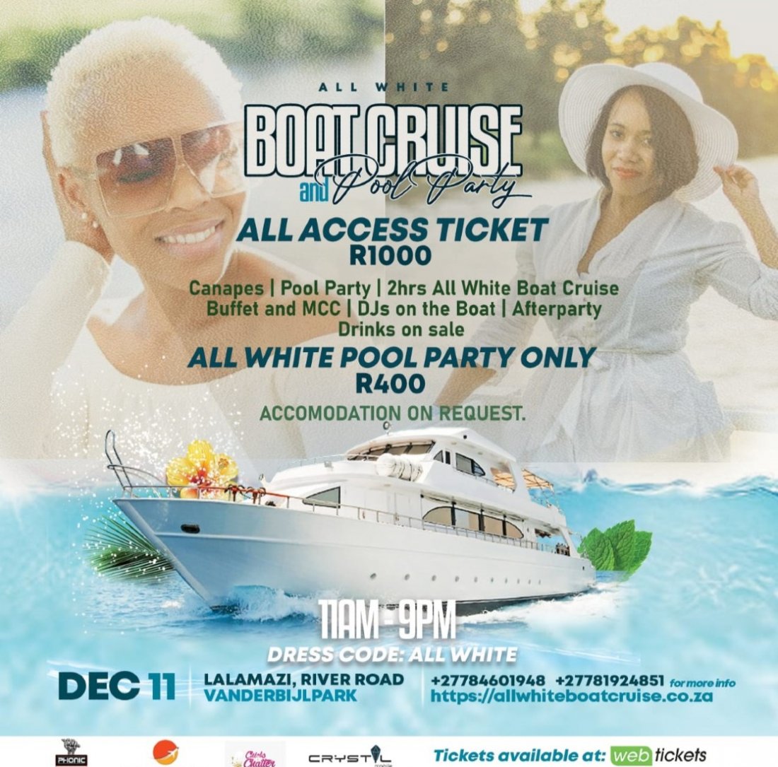 All White Boat Cruise and Pool Party on the Vaal