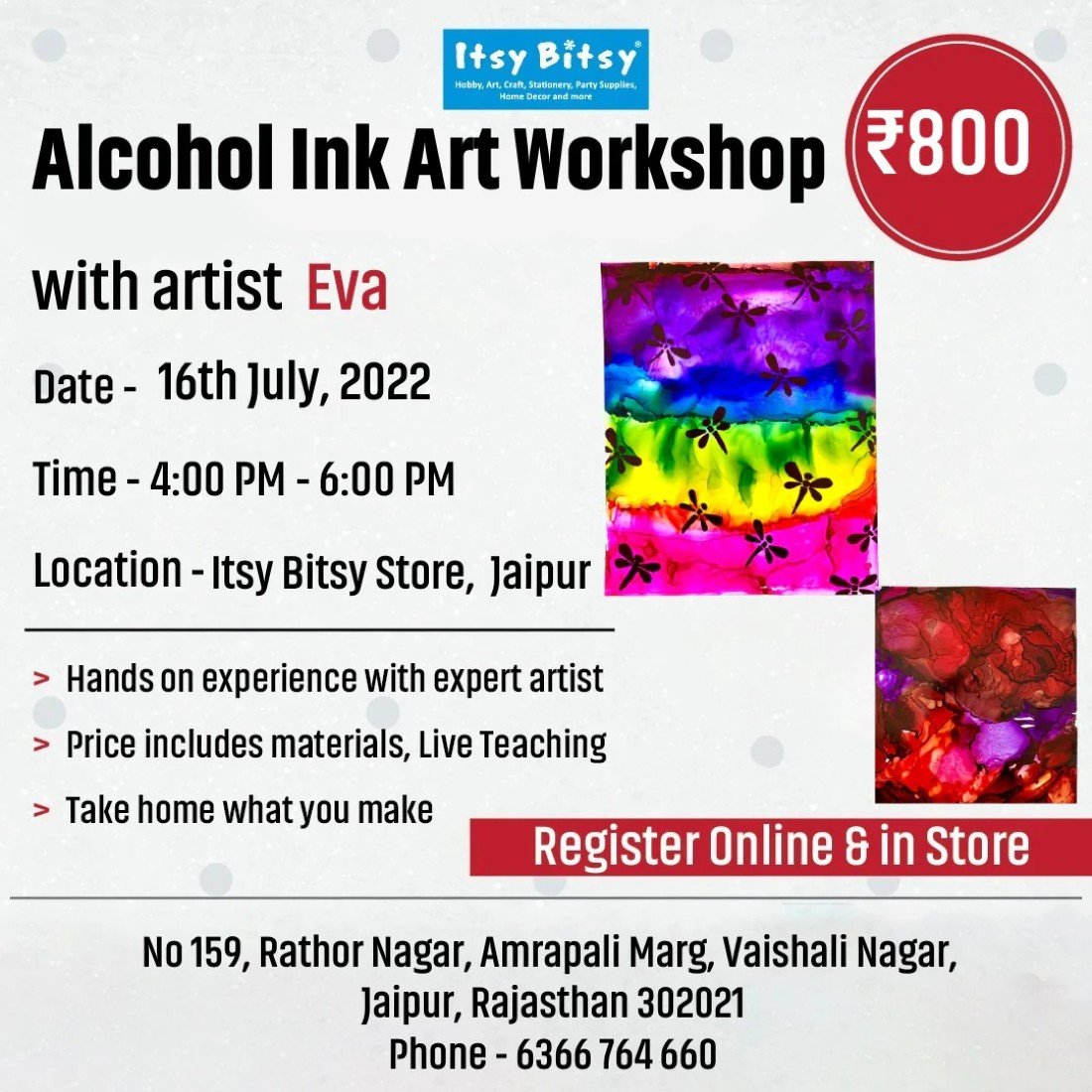 Alcohol ink Art Tickets Itsy Bitsy, Jaipur, RJ July 16, 2022