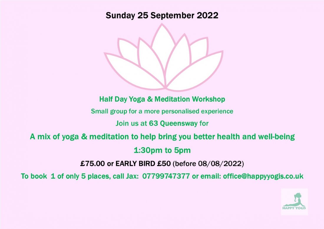 Half Day Yoga & Meditation Tickets 63 Queensway, Bognor Regis, EN September 25, 2022