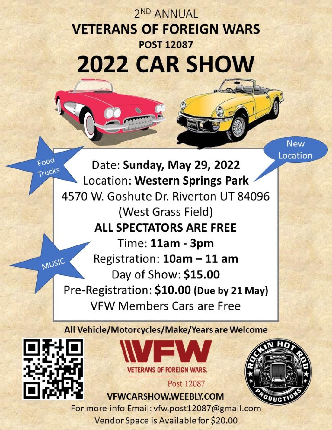 VFW Post 12087 Car Show Tickets Western Springs Park, Riverton, UT