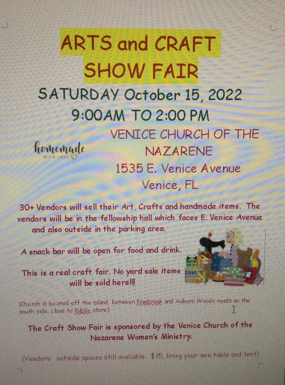 Arts and Craft Fair Sale Tickets Venice Church of the Nazarene