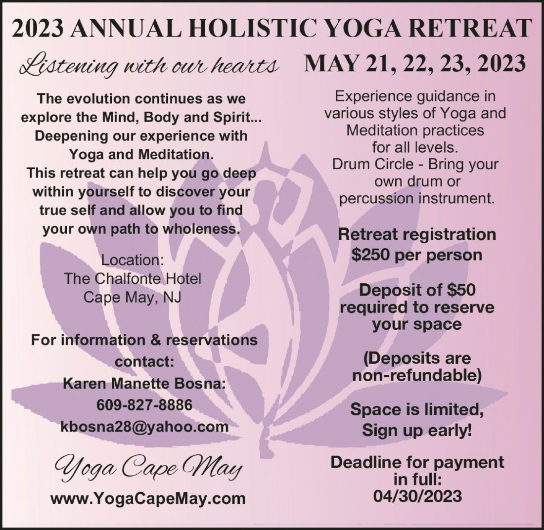 "YOGA CAPE MAY" Annual Spring "HOLISTIC YOGA RETREAT" The Chalfonte