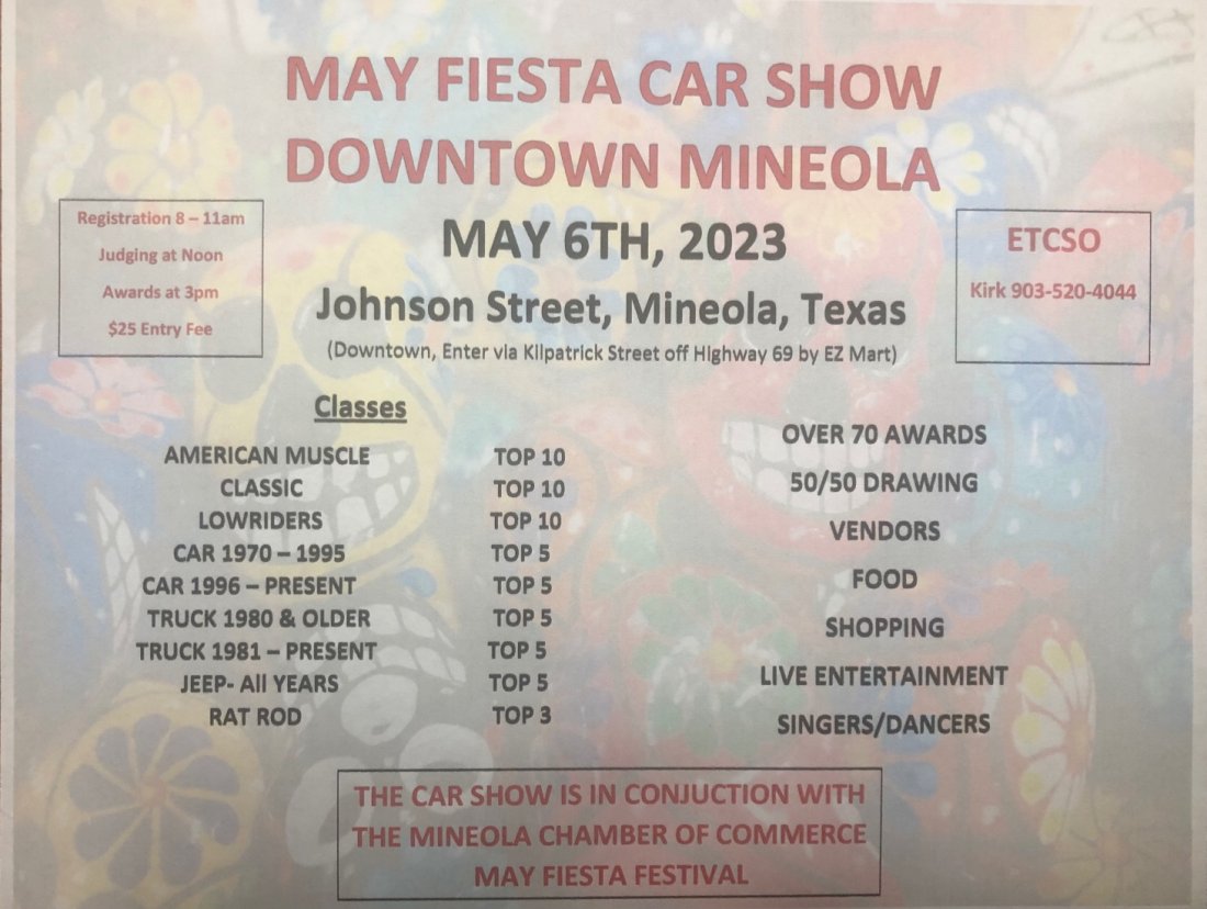 May Fiesta Car Show Downtown Mineola TX May 6, 2023