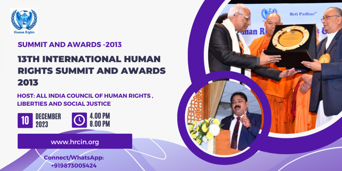 13th International Human Rights Summit and Awards 2023 Tickets at India ...