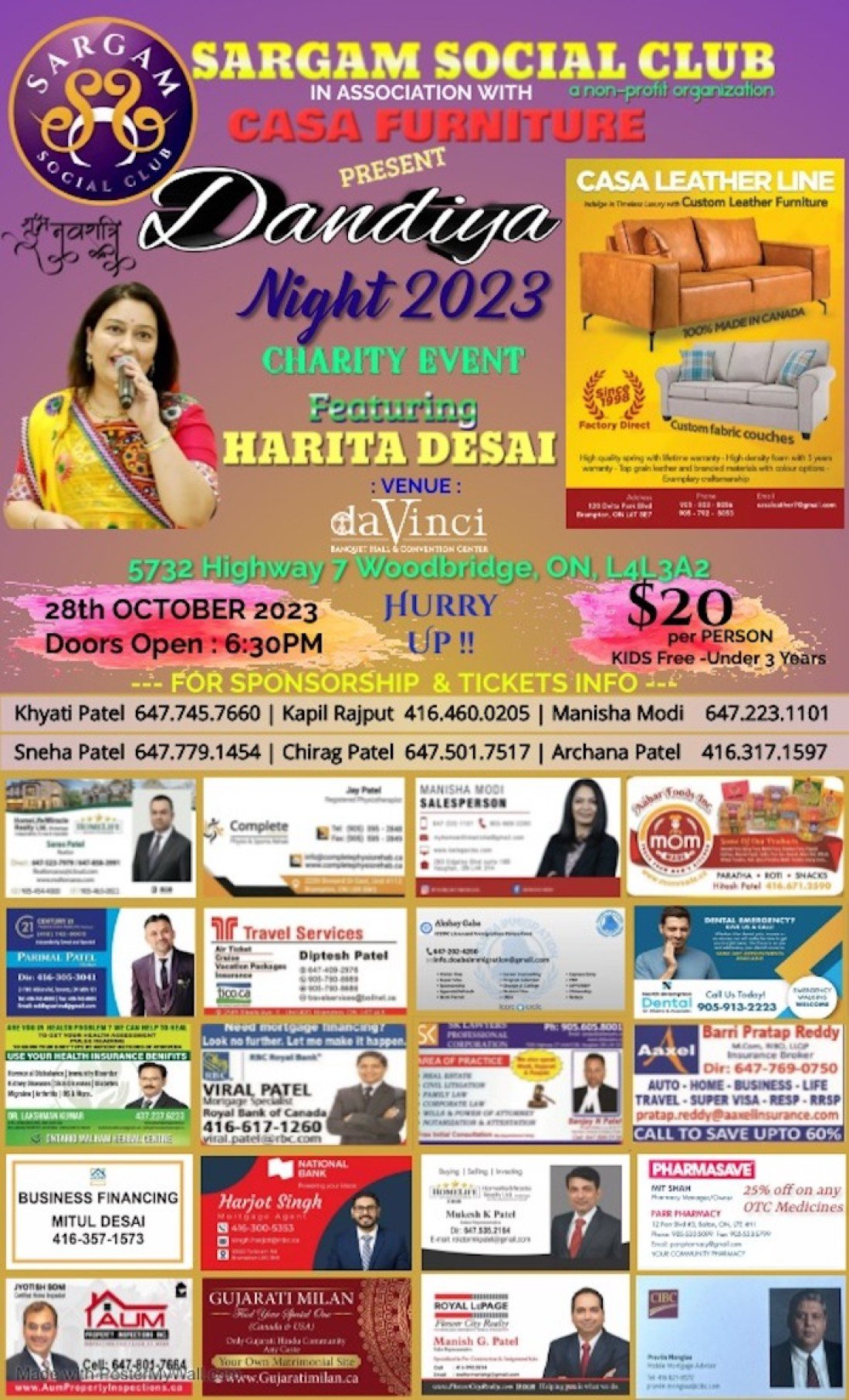Dandiya Night 2023 Charity Event Tickets Da Vinci Banquet Hall