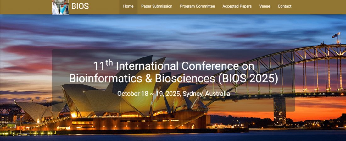 11th International Conference on Bioinformatics & Biosciences (BIOS 2025)