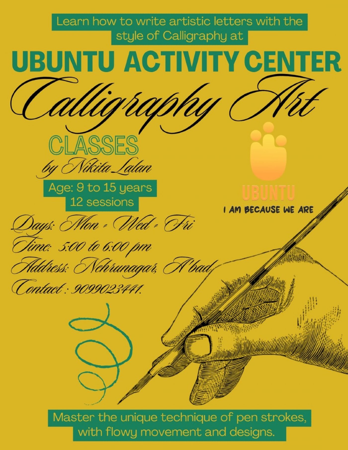Calligraphy Workshop by Nikita at UBUNTU Kids Activity Centre, Ahmedabad
