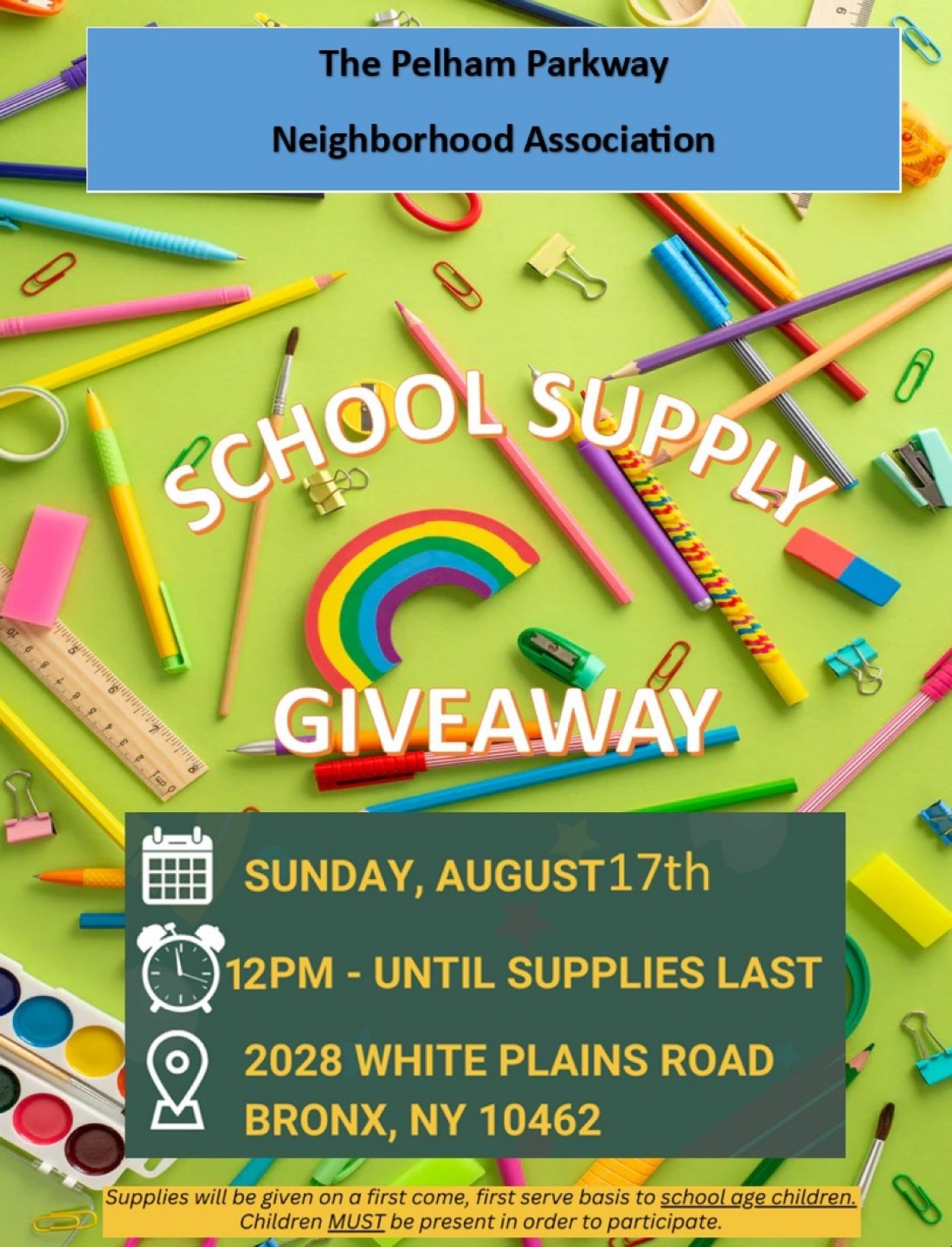 Pelham Parkway Neighborhood Association Hosts Back To School Giveaway