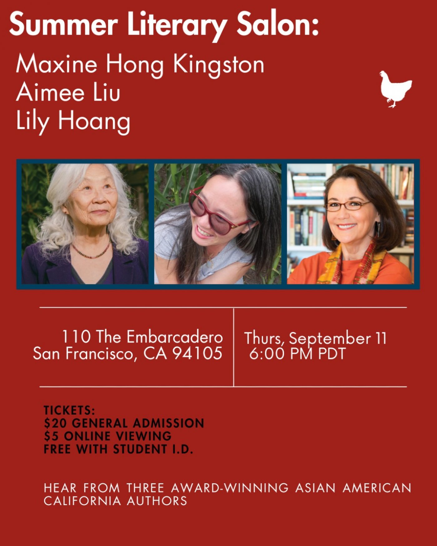 Summer Literary Salon: Maxine Hong Kingston, Aimee Liu and Lily Hoang