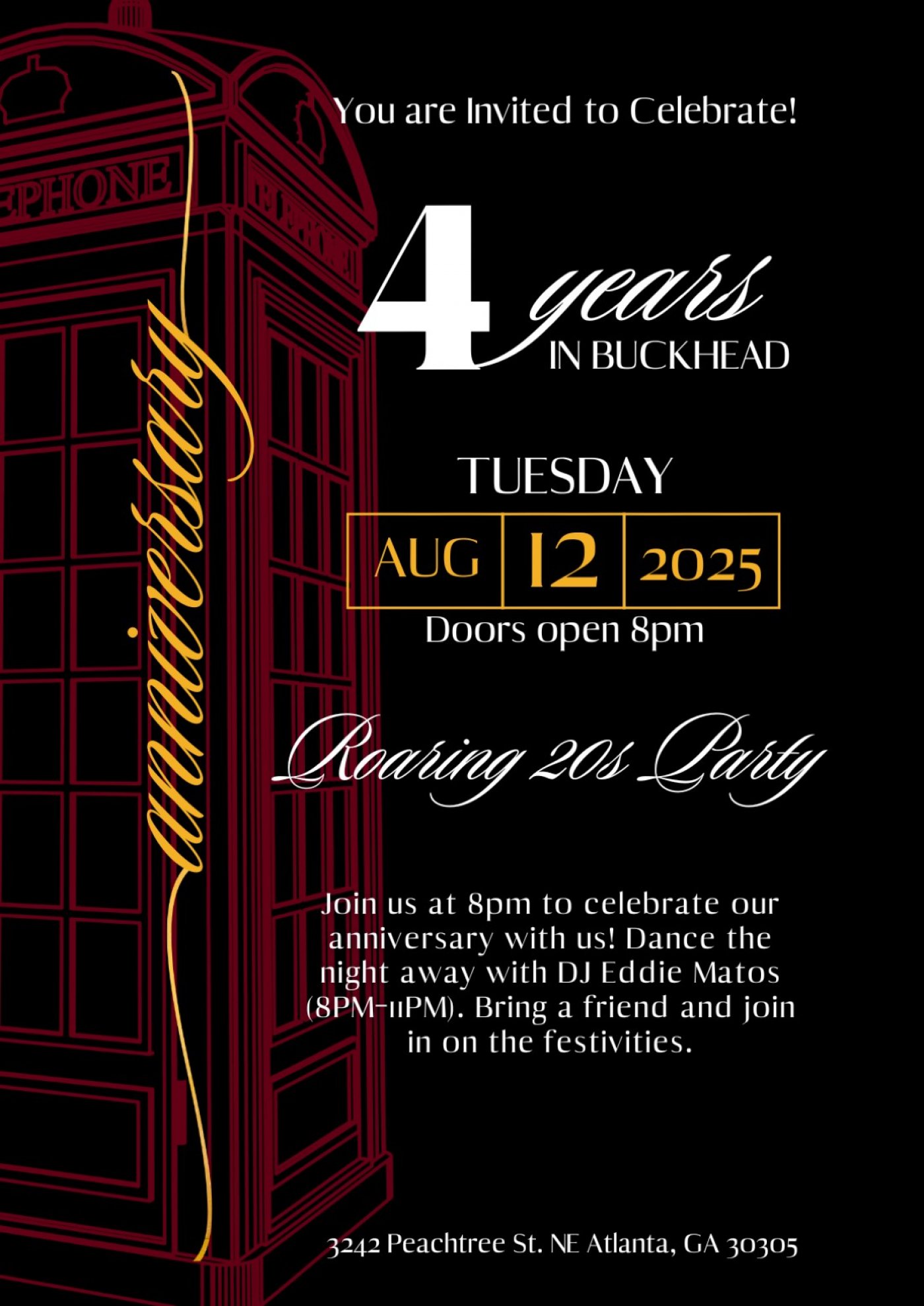 Red Phone Booth's Roaring 20's 4th Anniversary Party