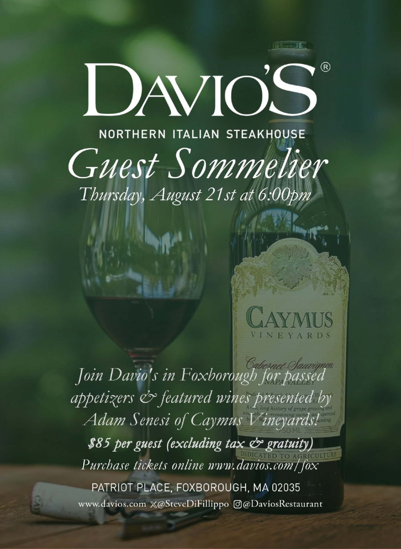 Guest Sommelier Event with Caymus Vineyards at Davio's Foxborough