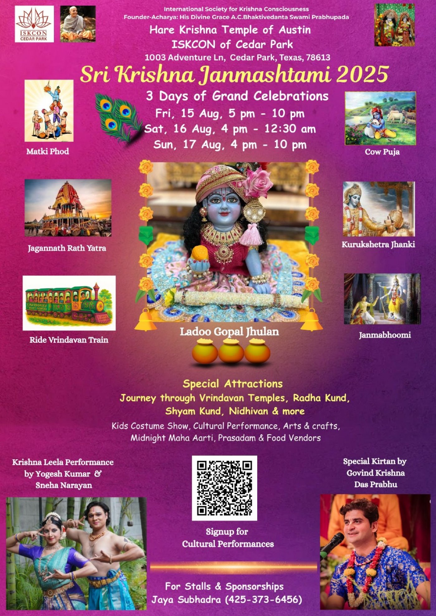 Sri Krishna Janmashtami Mahotsav 2025 \u2013 Aug 15, 16 & 17 | 3-Day Celebration at ISKCON Cedar Park