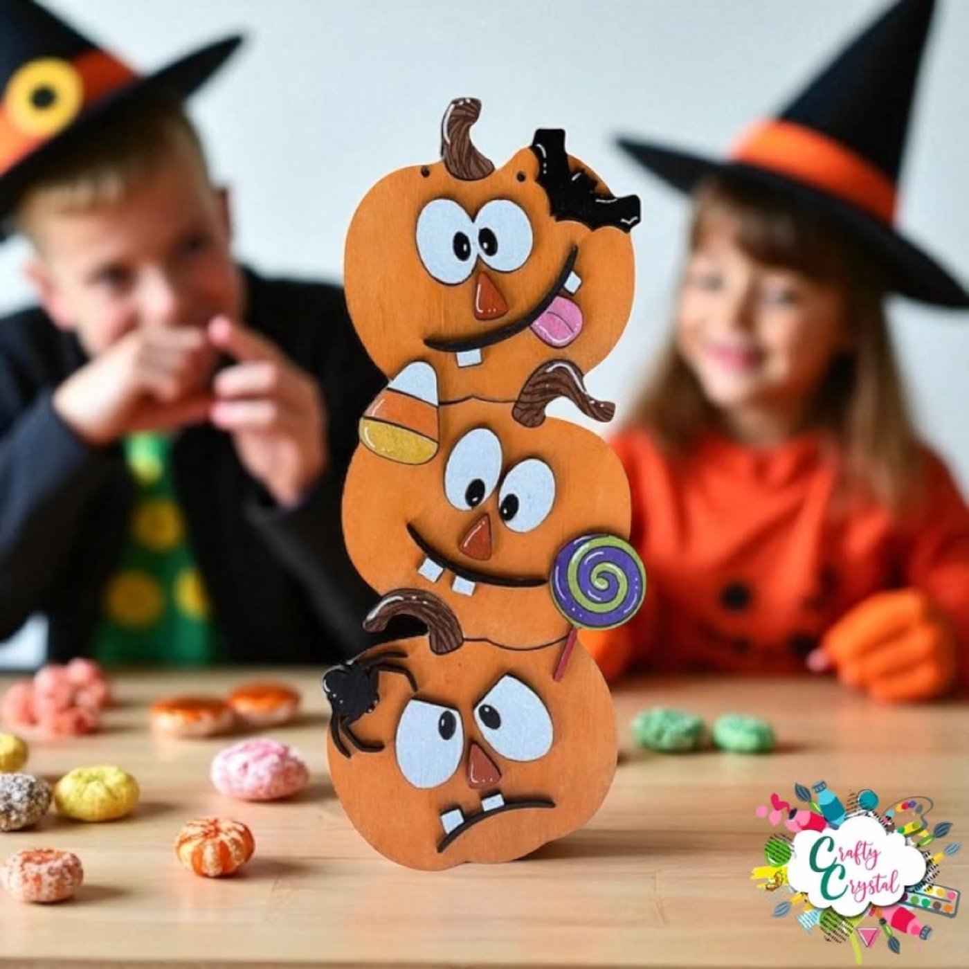 3D Children's Silly Face Stacked Pumpkin Sign