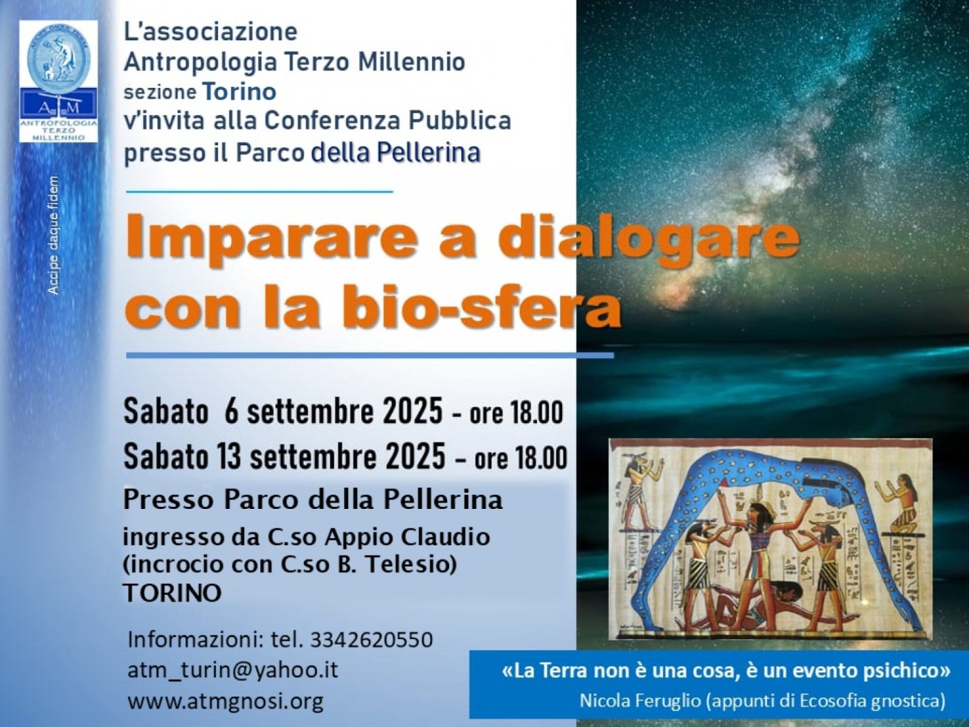 Conferenza: IMPARARE A DIALOGARE CON LA BIO-SFERA (Parco Pellerina di Torino)