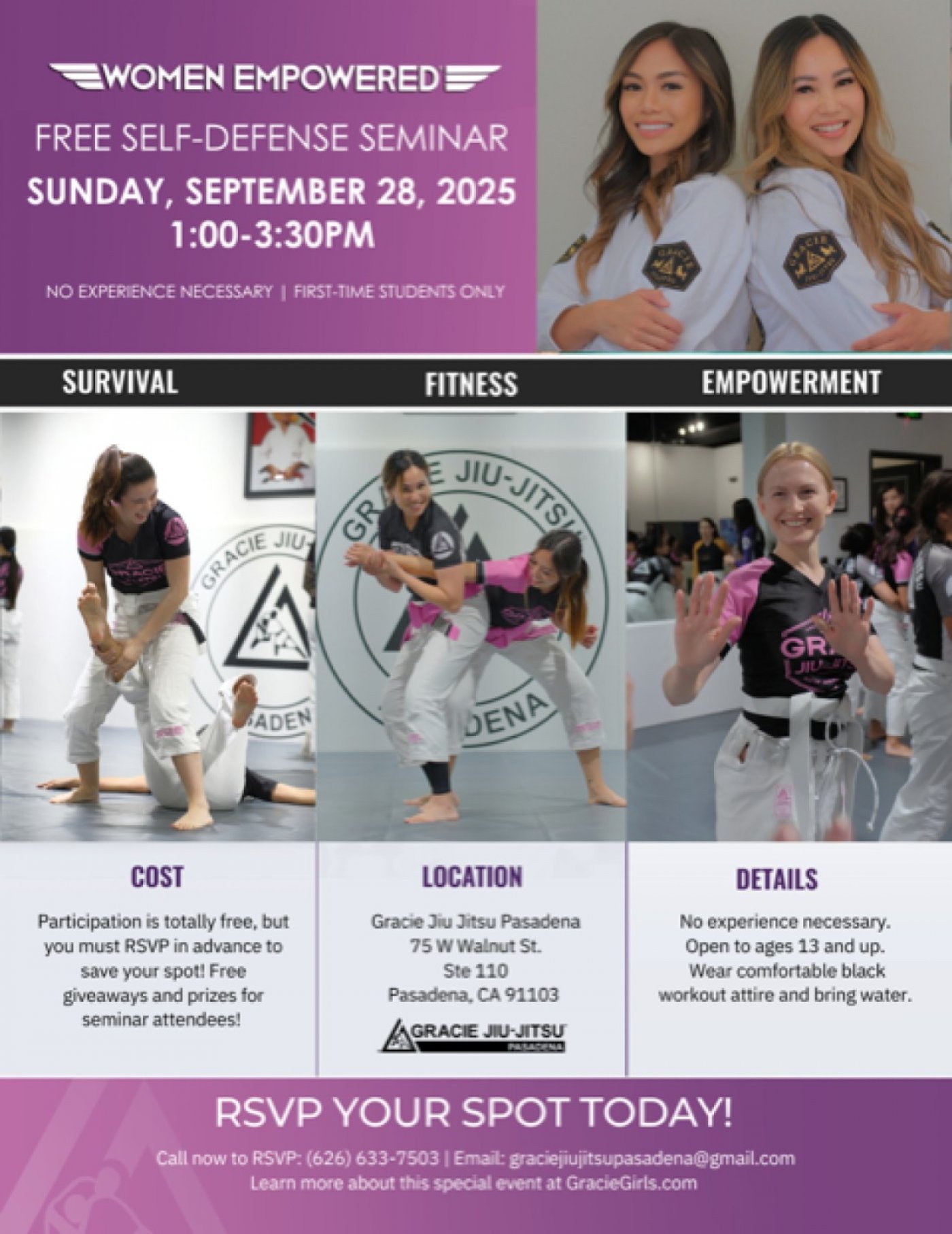 FREE Gracie Jiu Jitsu Pasadena - Women Empowered Seminar