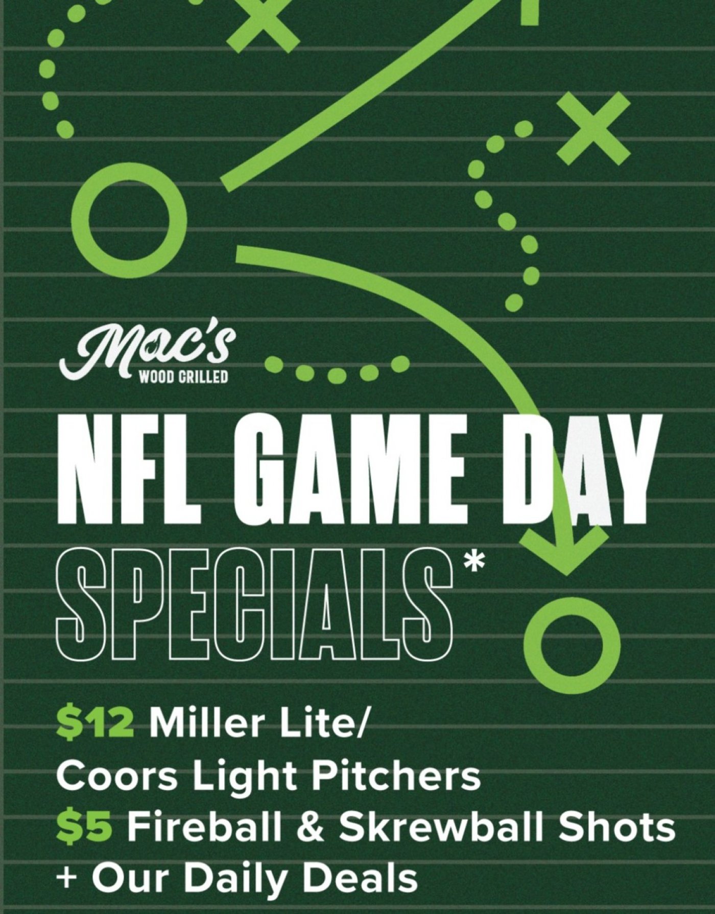 NFL Game Day Deals at Mac\u2019s Wood Grilled