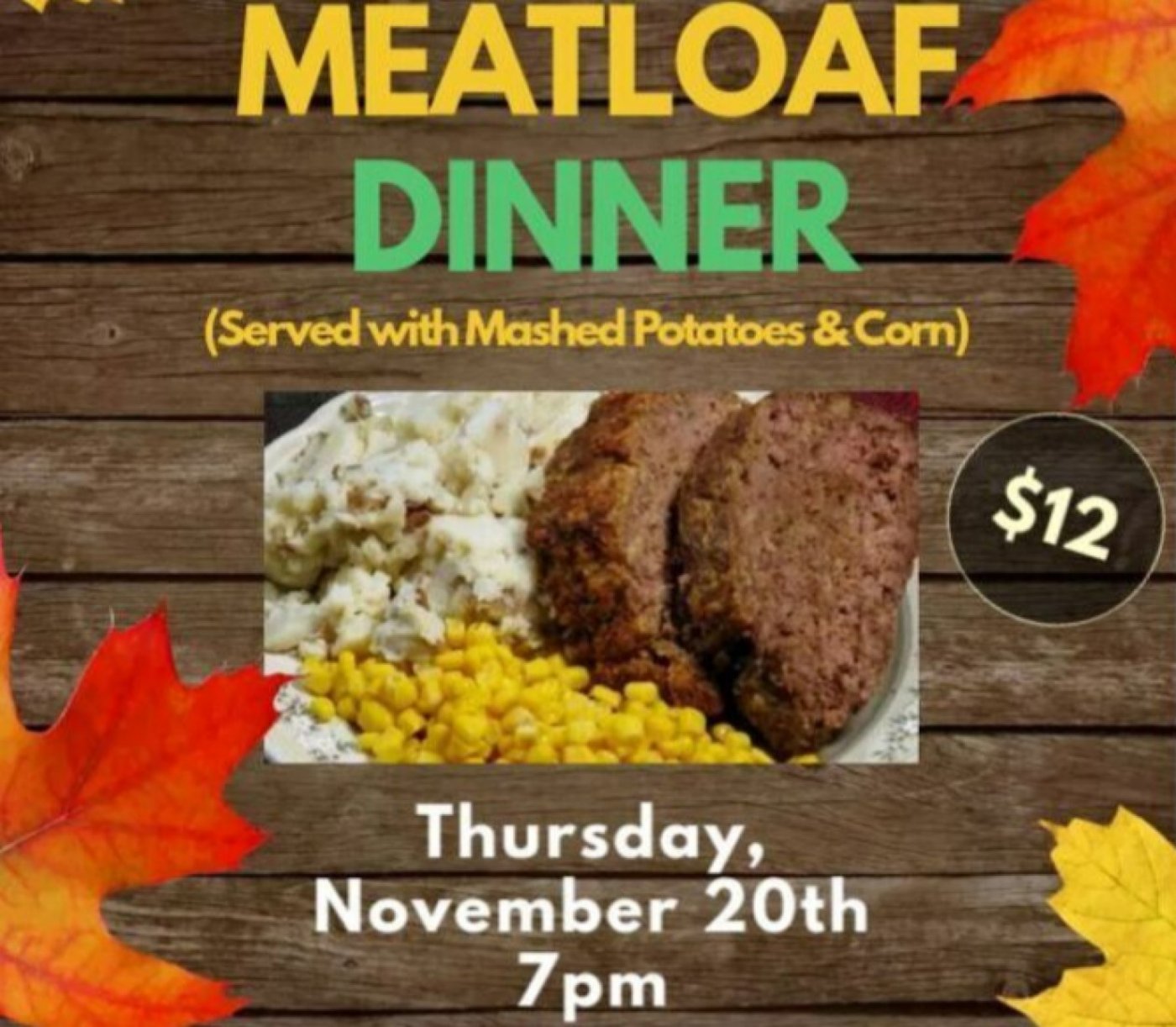 Meatloaf Dinner Hosted by Meriden Turner Society