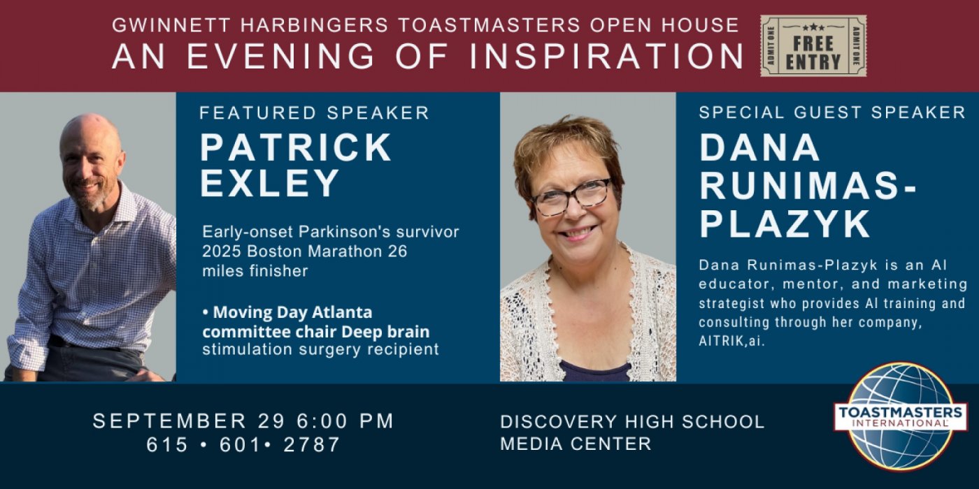 Gwinnett Harbingers Toastmasters Open House: An Evening of Inspiration