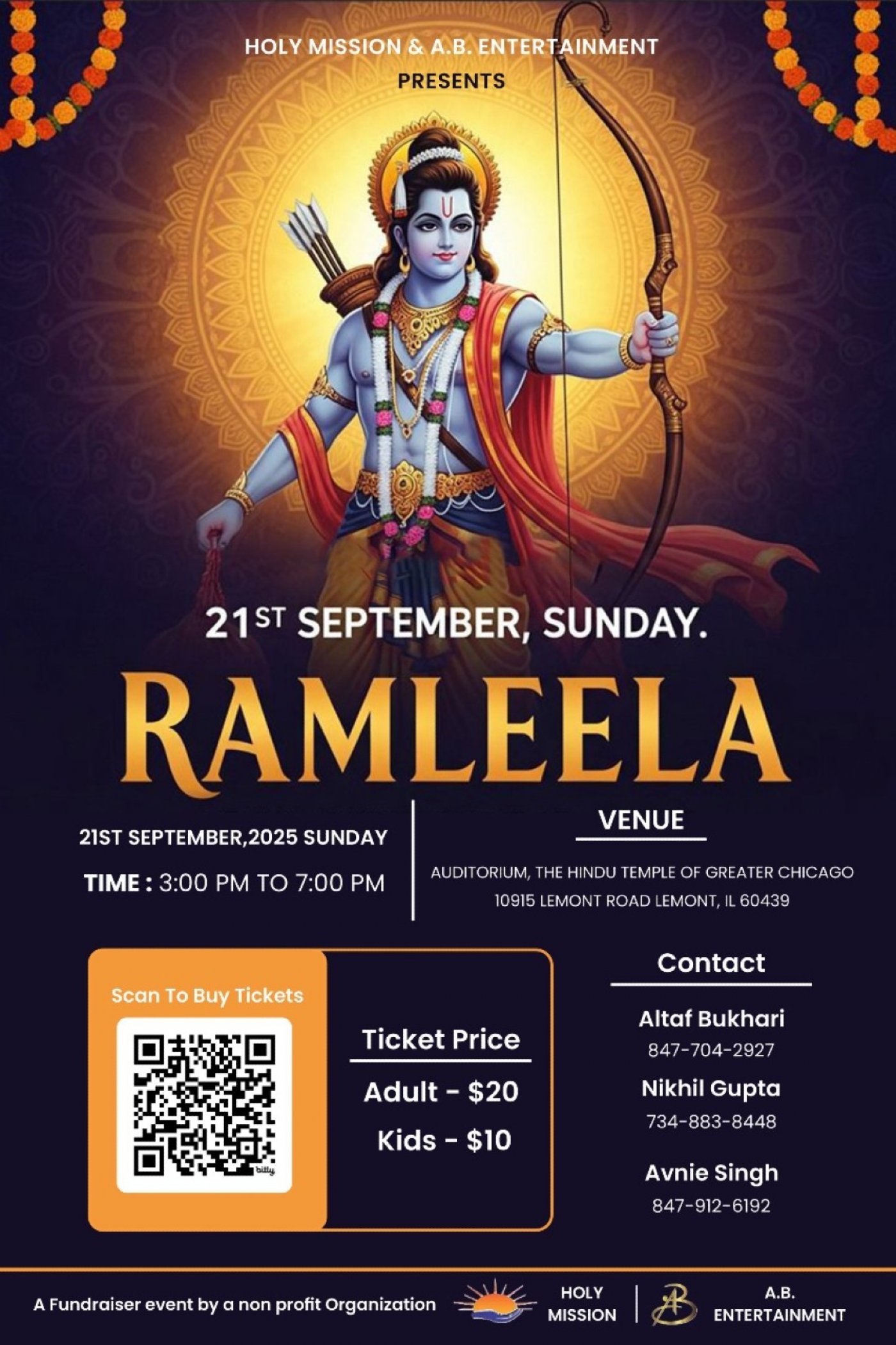Ramleela - Venue: Lemont Hindu Temple Auditorium 21st September Sunday 3 pm