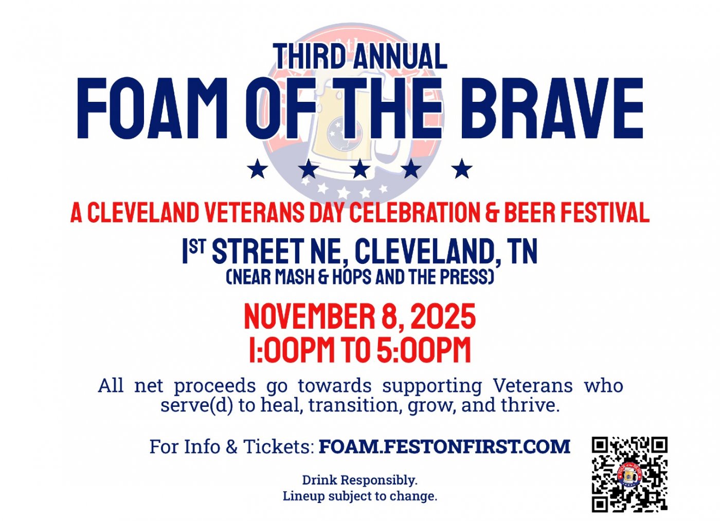 Third Annual Foam of the Brave \u2013 Veterans Celebration & Craft Beer Festival \u2013 Cleveland, TN