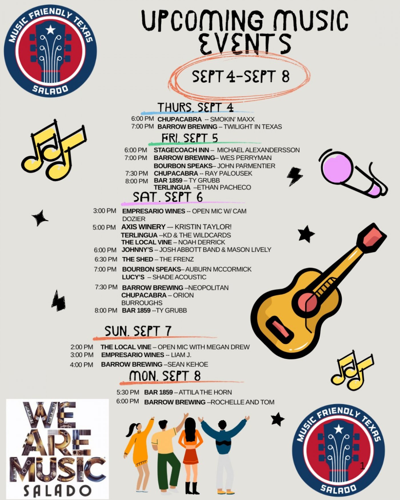\ud83c\udfb6 Salado\u2019s Magic Music Mile \u2013 Weekly Live Music Schedule \ud83c\udfb6