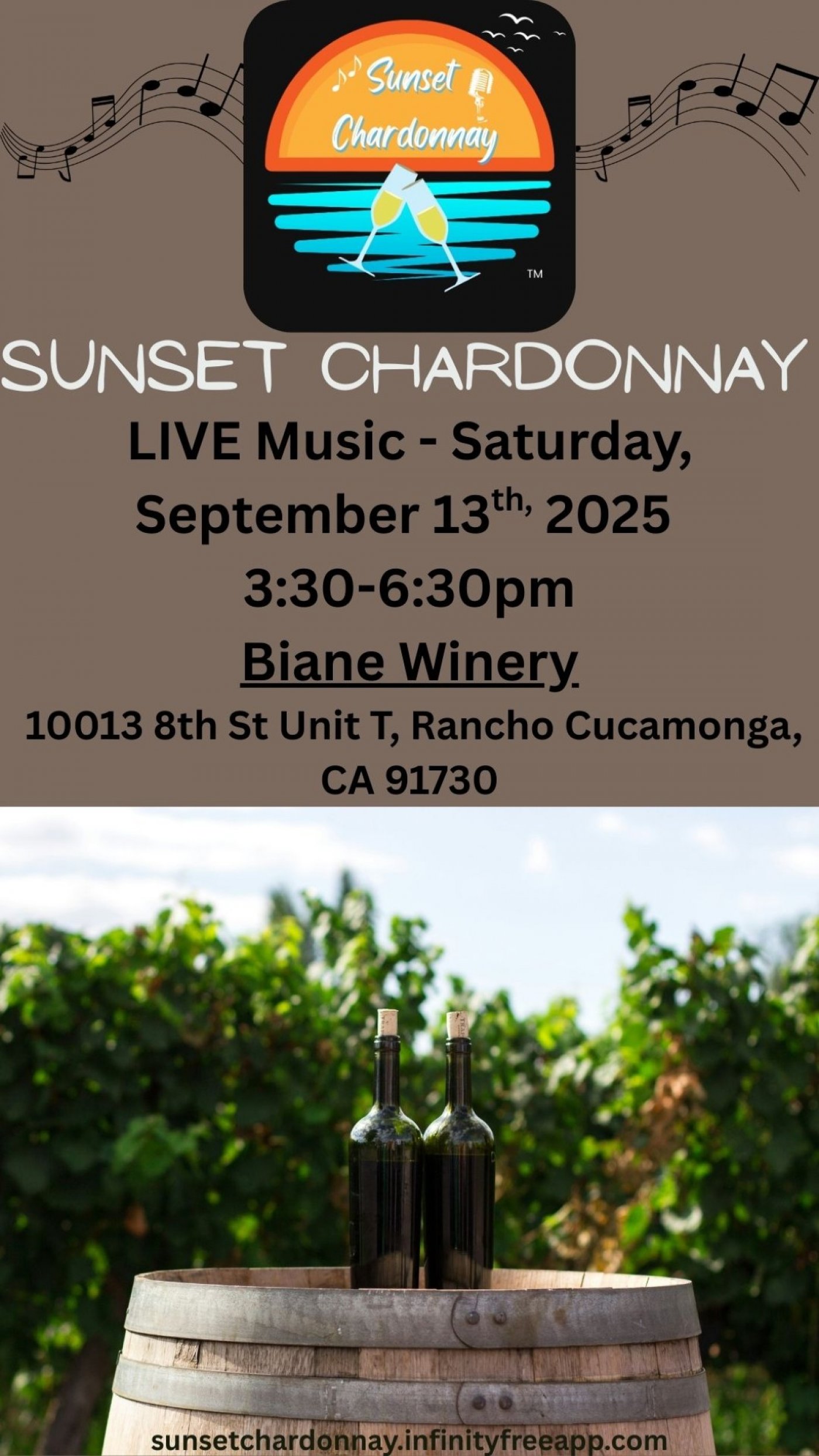 Sunset Chardonnay - Live Music at Biane Winery
