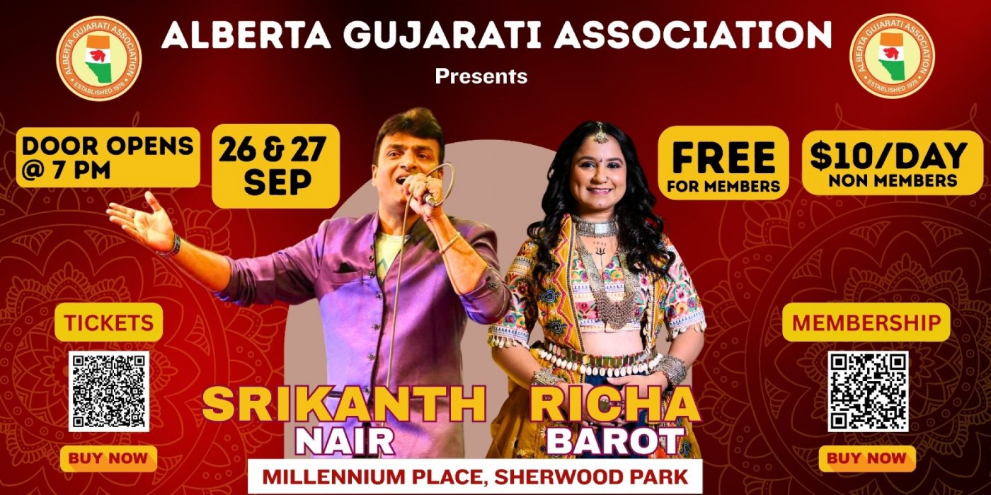 Srikanth Nair and Richa Barot Group with Alberta Gujarati Association