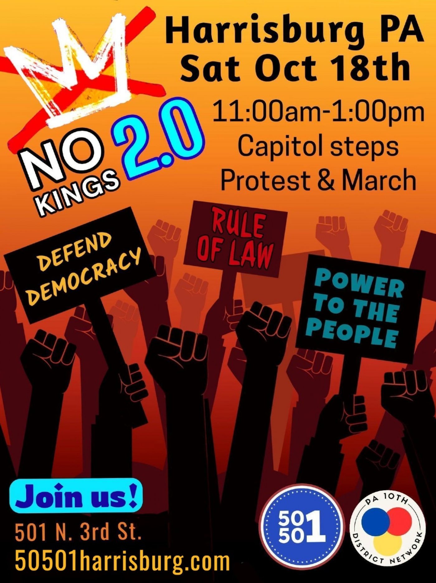 No Kings 2.0 | October 18th @ 11am | Harrisburg Capitol Steps