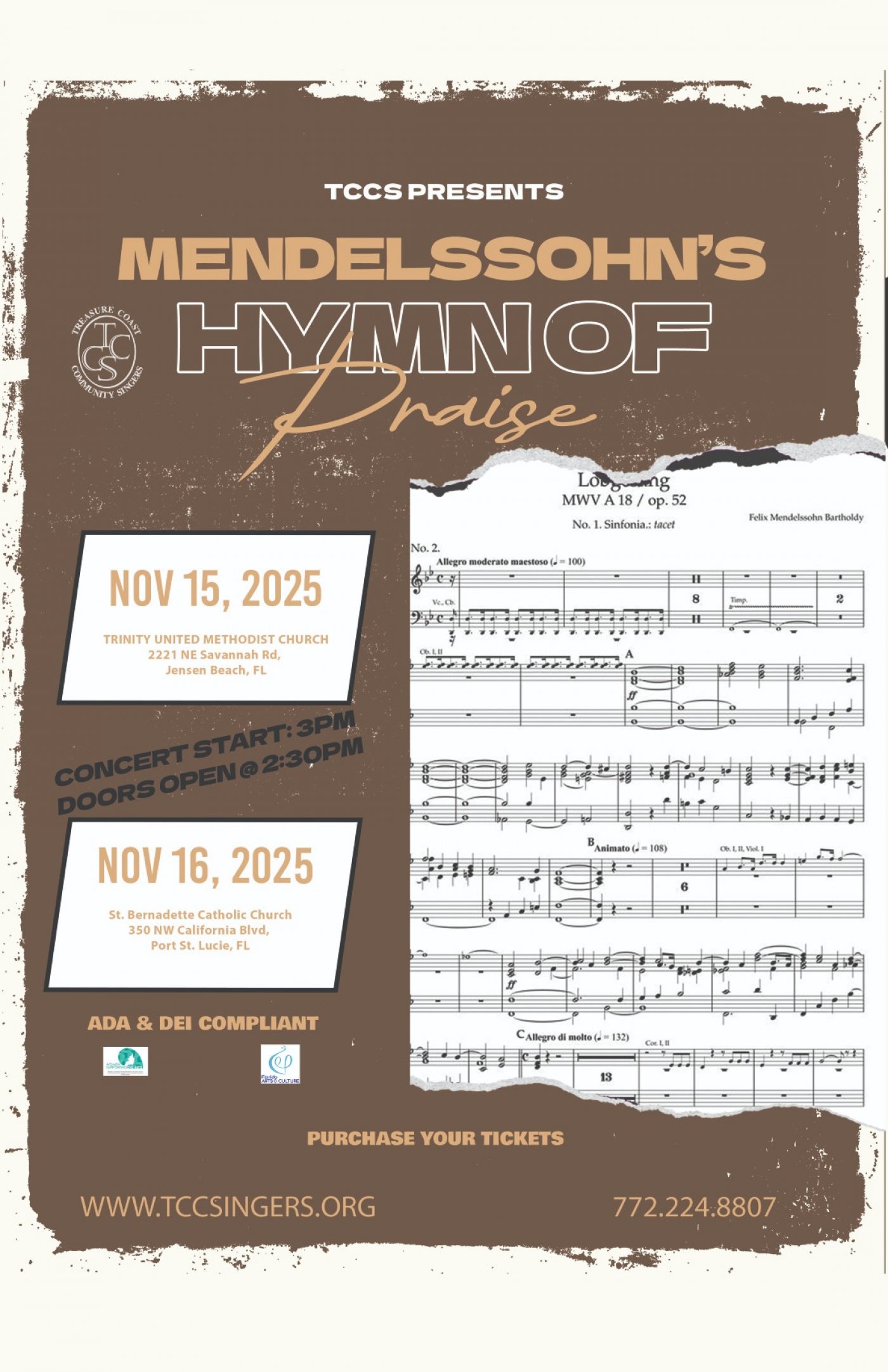 TCCS Chamber Singers present Mendelssohn's Hymn of Praise - Saturday