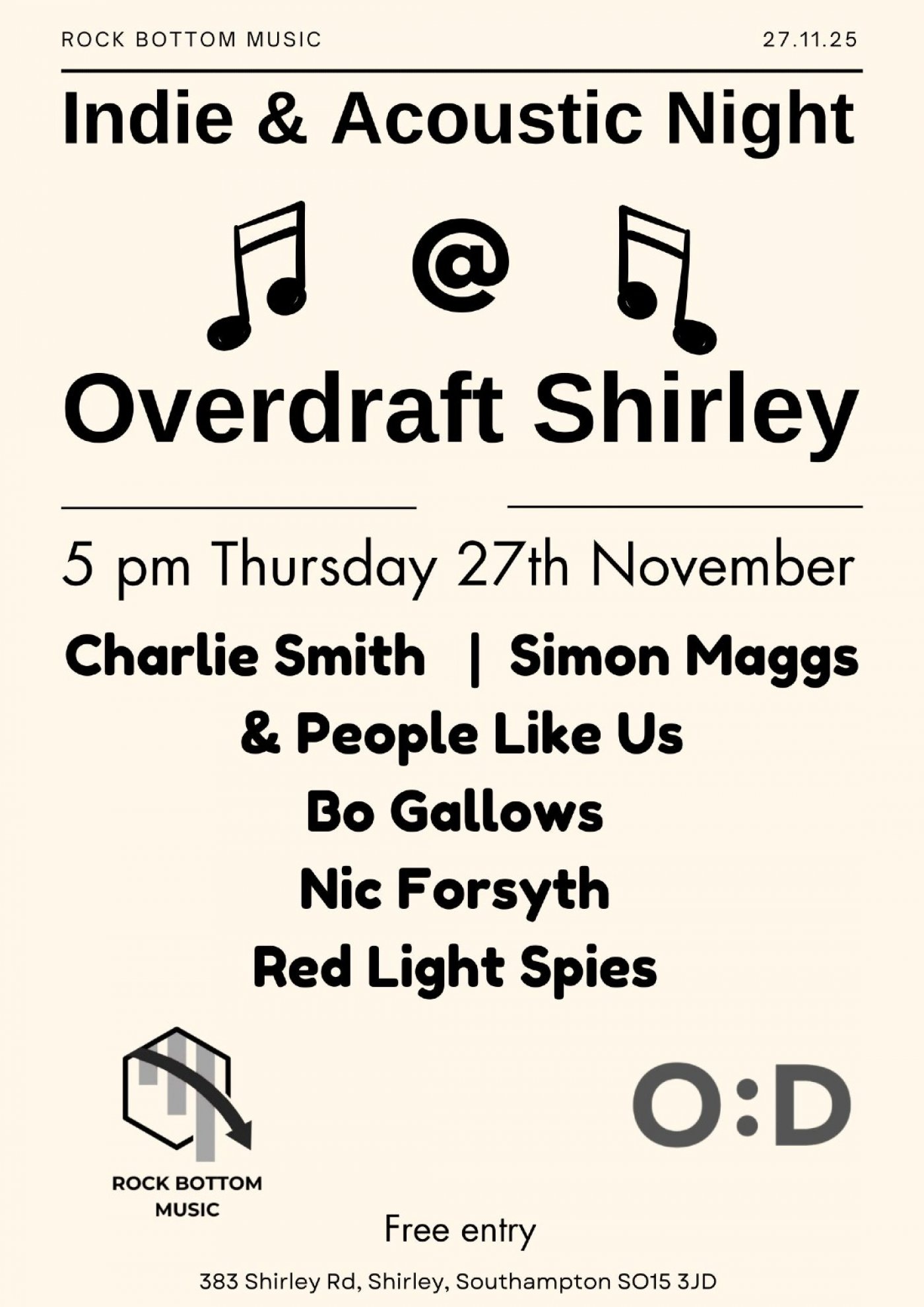 Indie & Acoustic Night @ Overdraft Shirley
