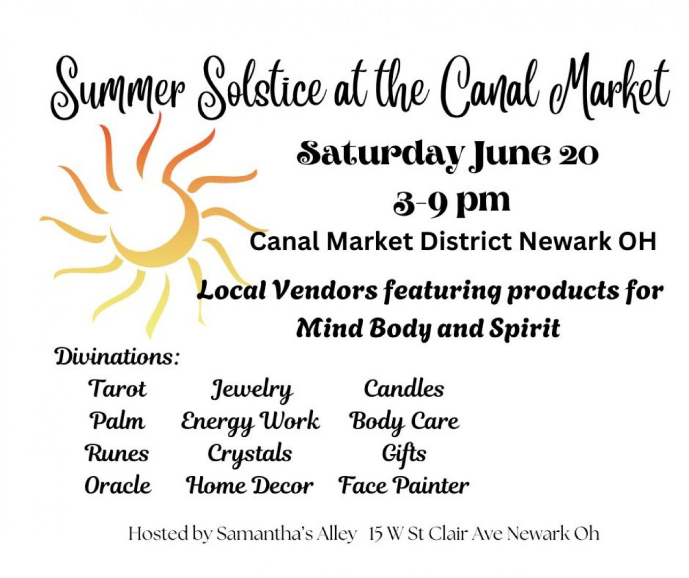 Summer Solstice Market at the Canal Market downtown Newark OH June 20 from 3 to 9 pm