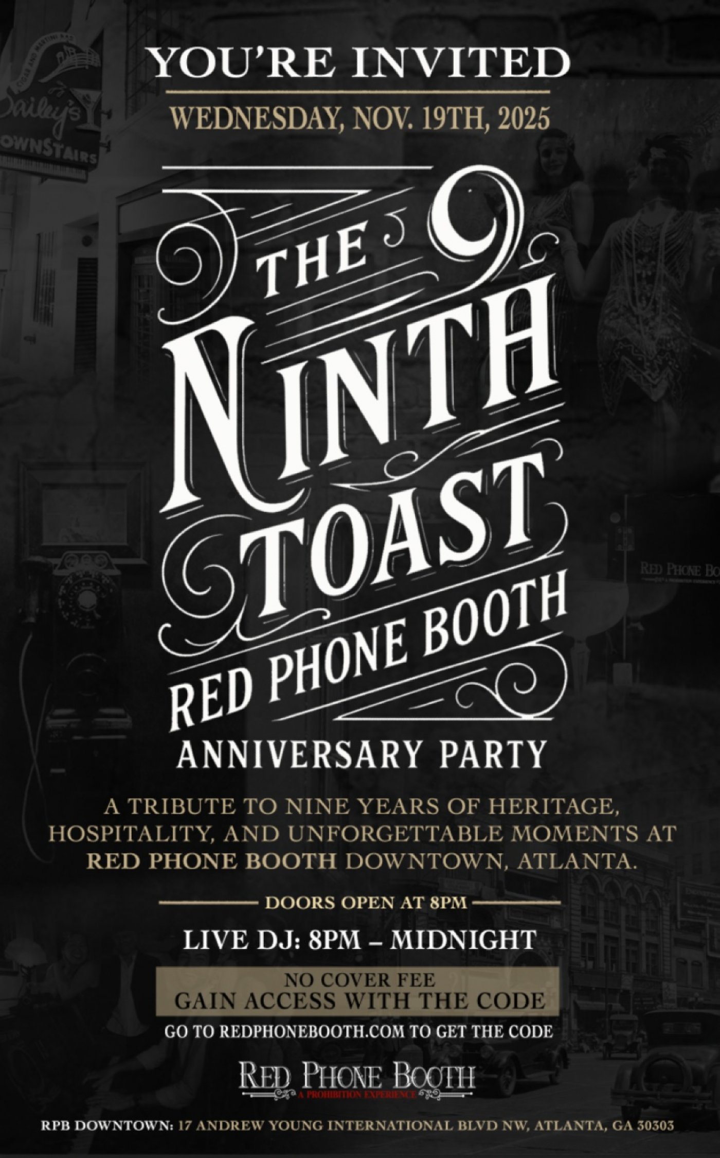 The 9th Toast:  Red Phone Booth Downtown Atlanta Anniversary Party