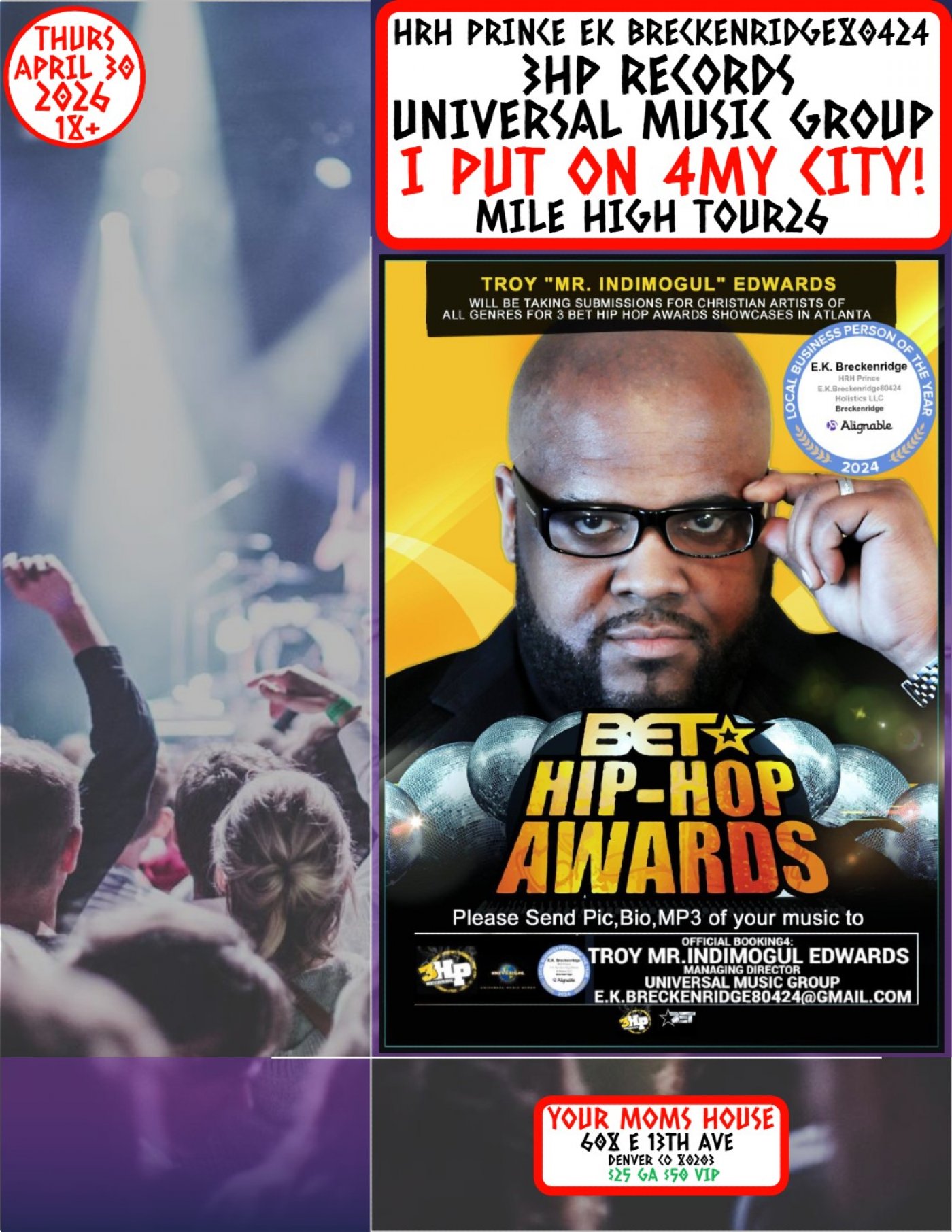 HRH PRINCE EK.BRECKENRIDGE80424 3HPRECORDS UNIVERSAL MUSIC GROUP 'I PUT ON 4MY CITY MILE HIGH TOUR26