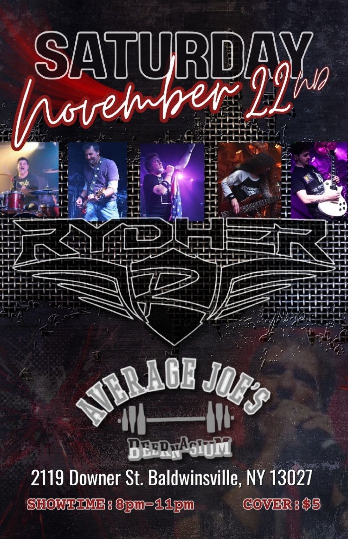 RYDHER returns to B'Ville \ud83e\udd18\ud83c\udffb Saturday, November 22nd @ Average Joe's Beernasium from 8 to 11pm. $5