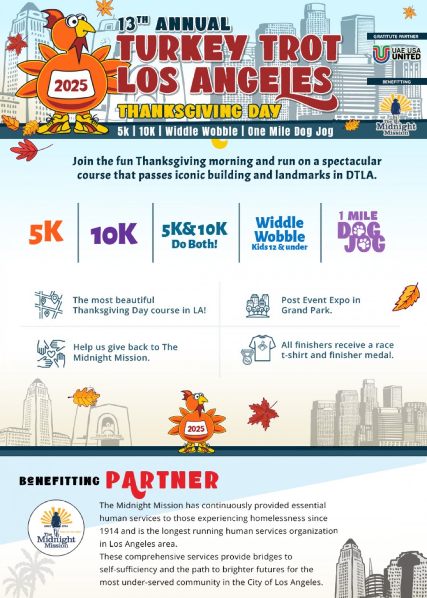 Turkey Trot Los Angeles Returns to DLTA Thanksgiving Morning to benefit The Midnight Mission