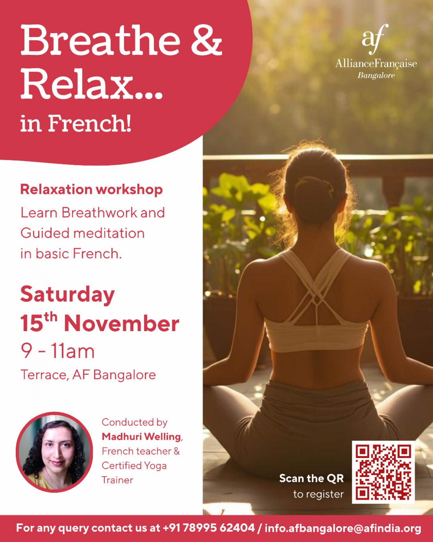 Relaxation and meditation workshop, in French! - Sat. 15 November - Alliance Fran\u00e7aise de Bangalore