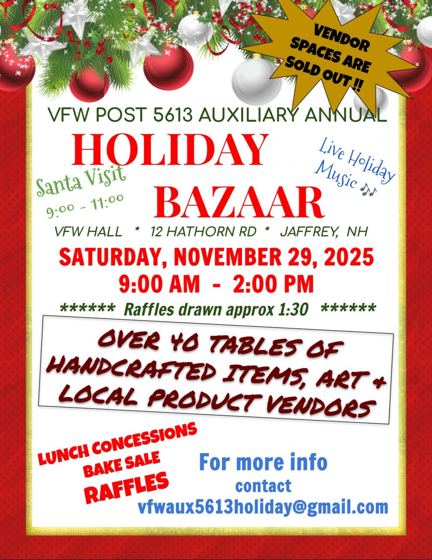 VFW AUXILIARY HOLIDAY BAZAAR 2025