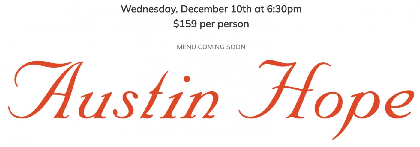 Keeler\u2019s Neighborhood Steakhouse Hosts Austin Hope Wine Dinner DEC. 10