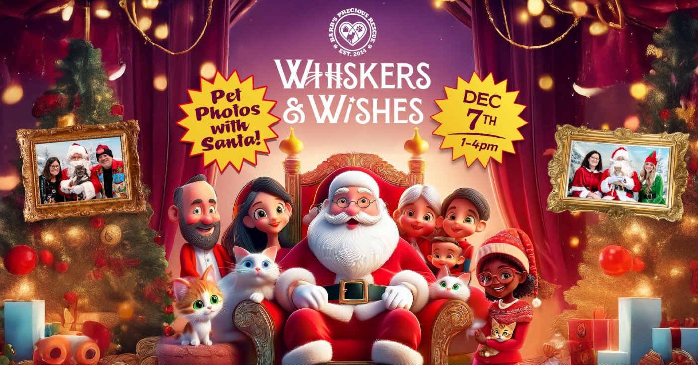 Whiskers & Wishes Pet Photos with Santa at Barb\u2019s Precious Rescue