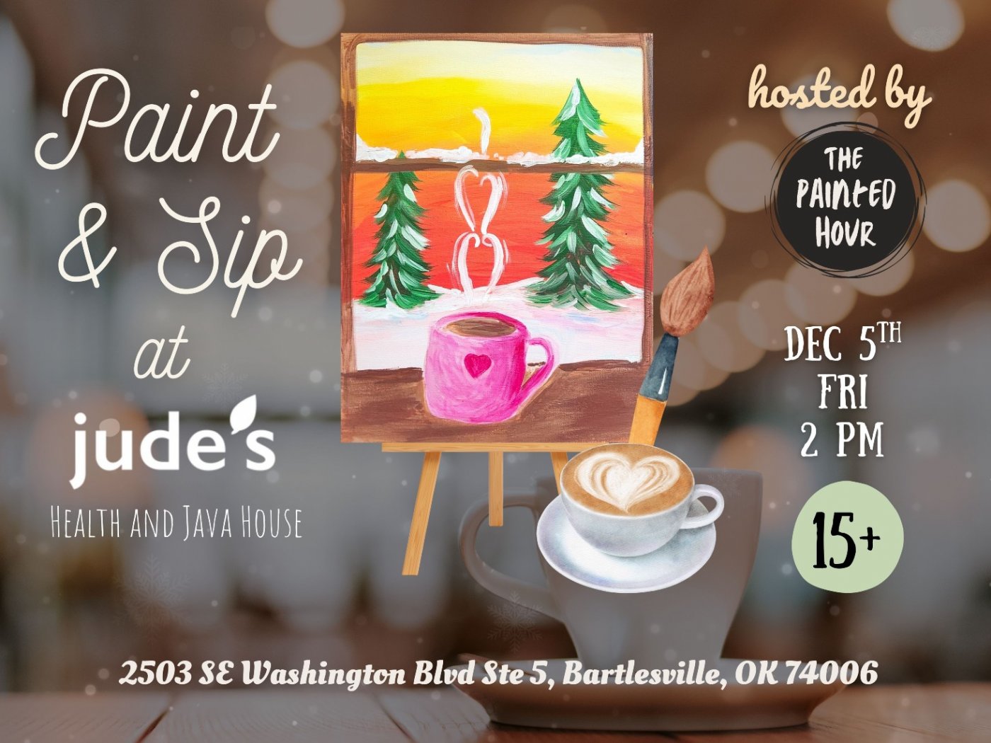 "Warm Hearts & Winter Pines" Paint & Sip at Jude's in Bartlesville