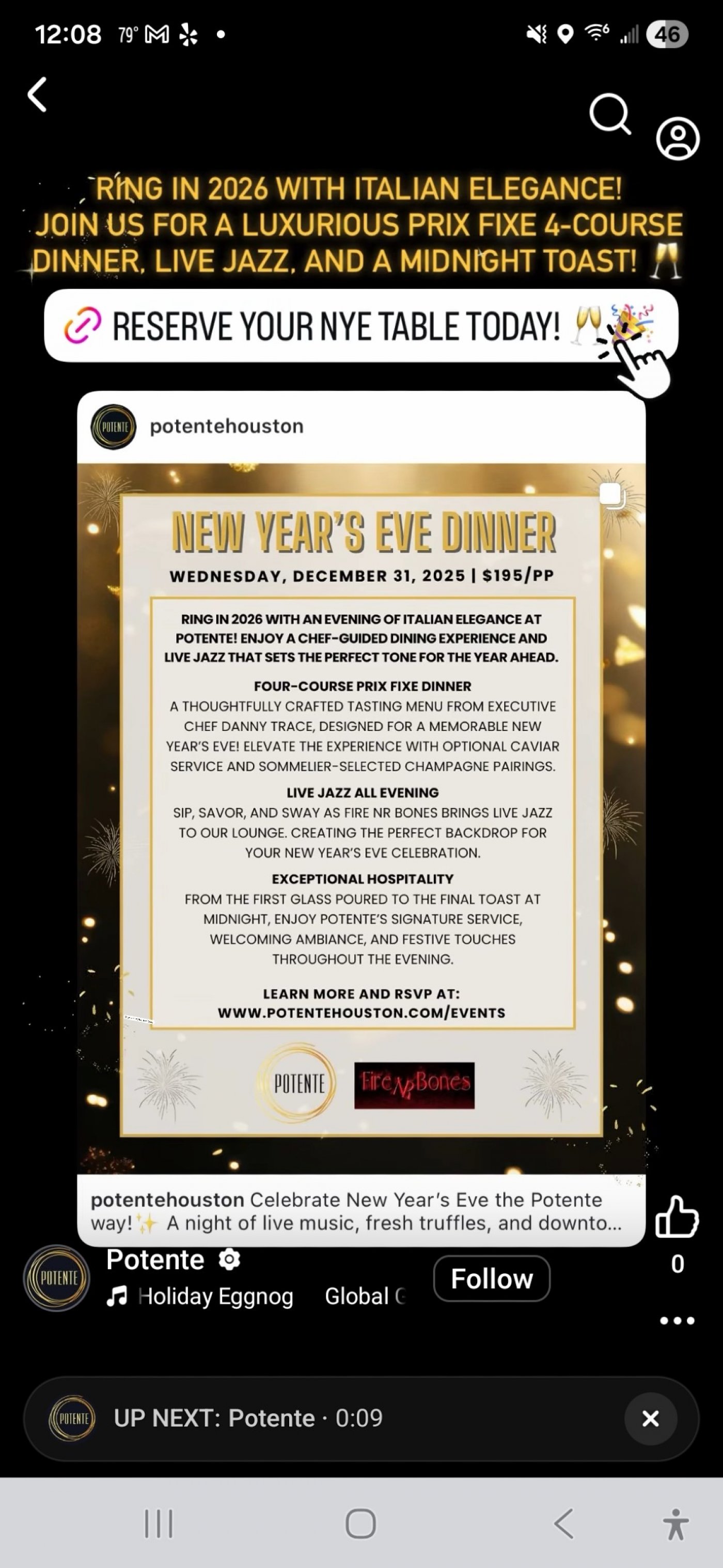 New Year\u2019s at Potente with Fire NR Bones 