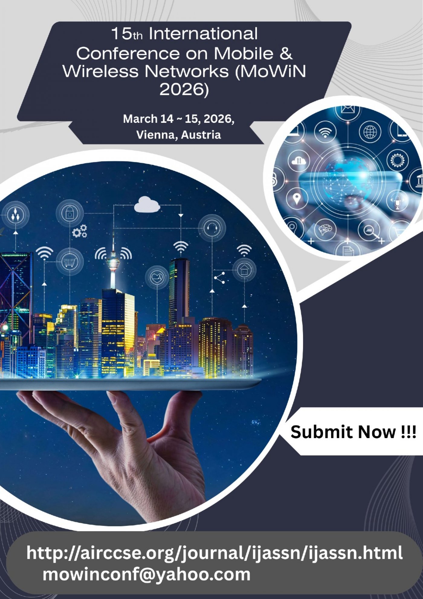 15th International Conference on Mobile & Wireless Networks (MoWiN 2026)