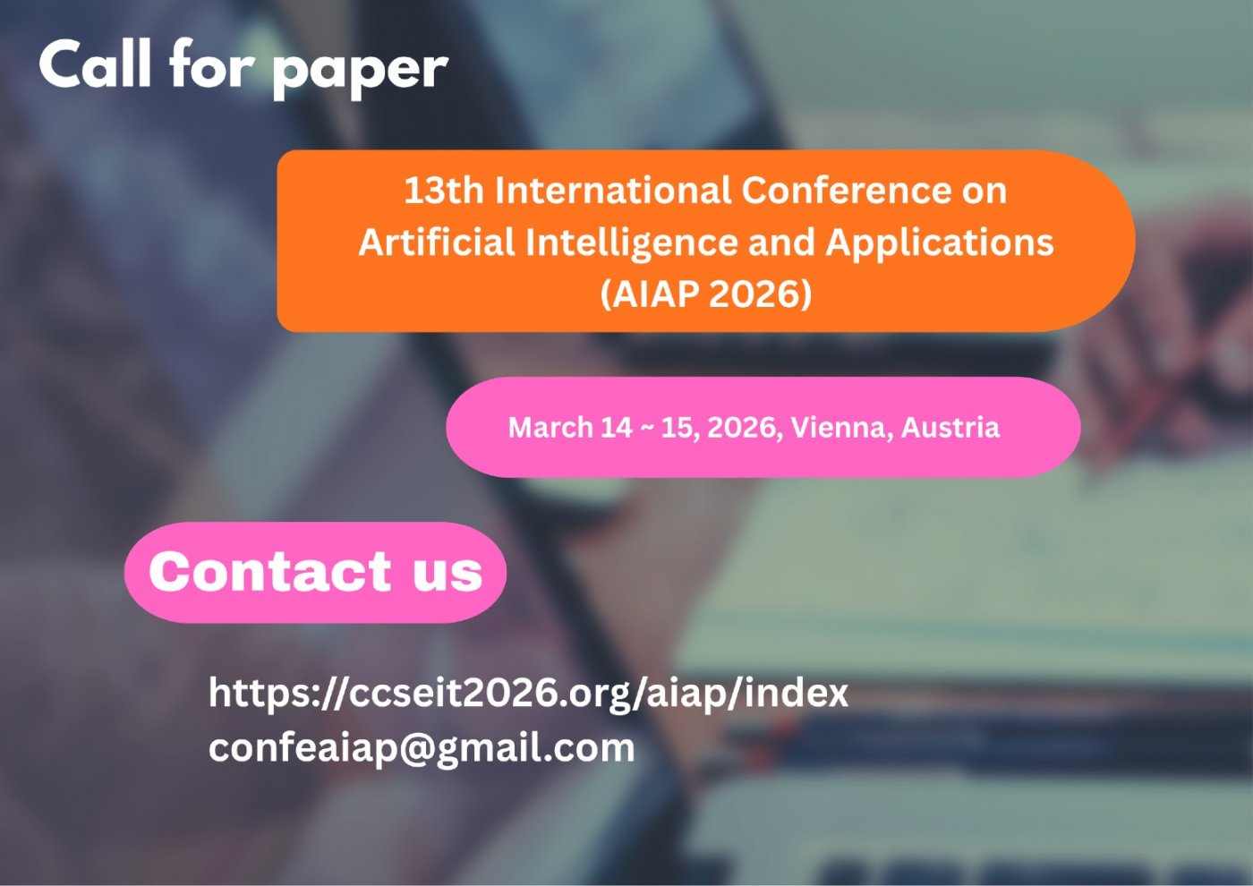 13th International Conference on Artificial Intelligence and Applications (AIAP 2026)