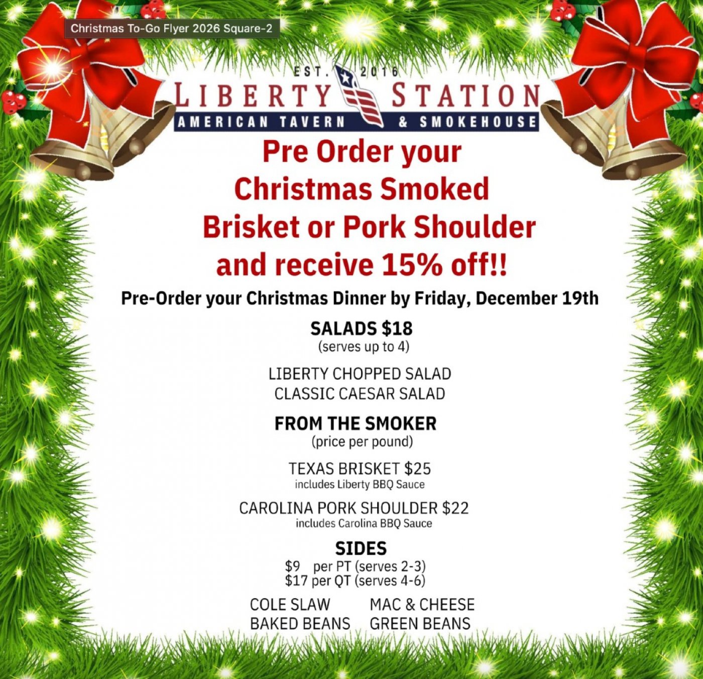 Liberty Station Announces Christmas To-Go Menu Now Available for Preorder