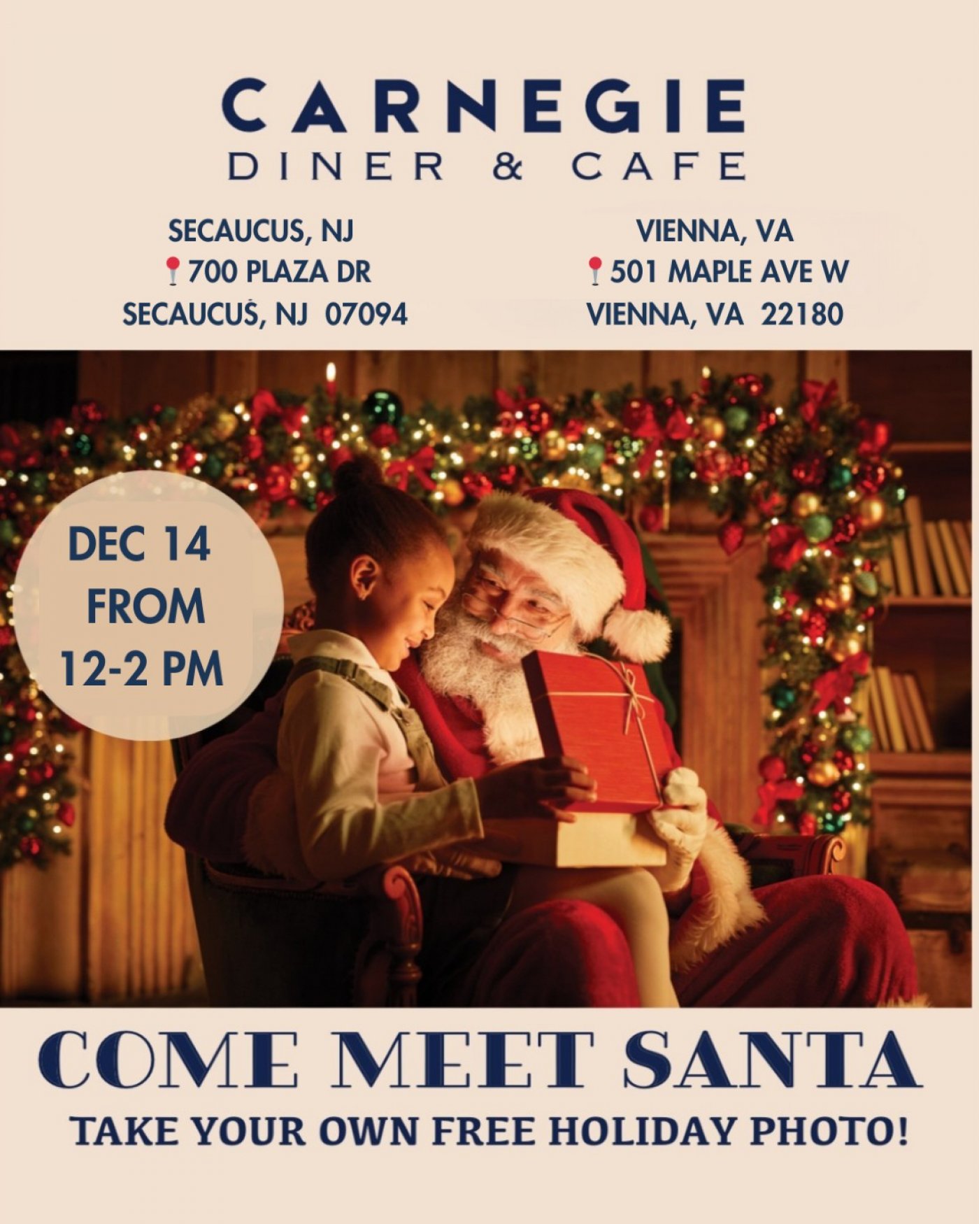 Meet Santa at Carnegie Diner & Caf\u00e9 in Vienna 12\/14