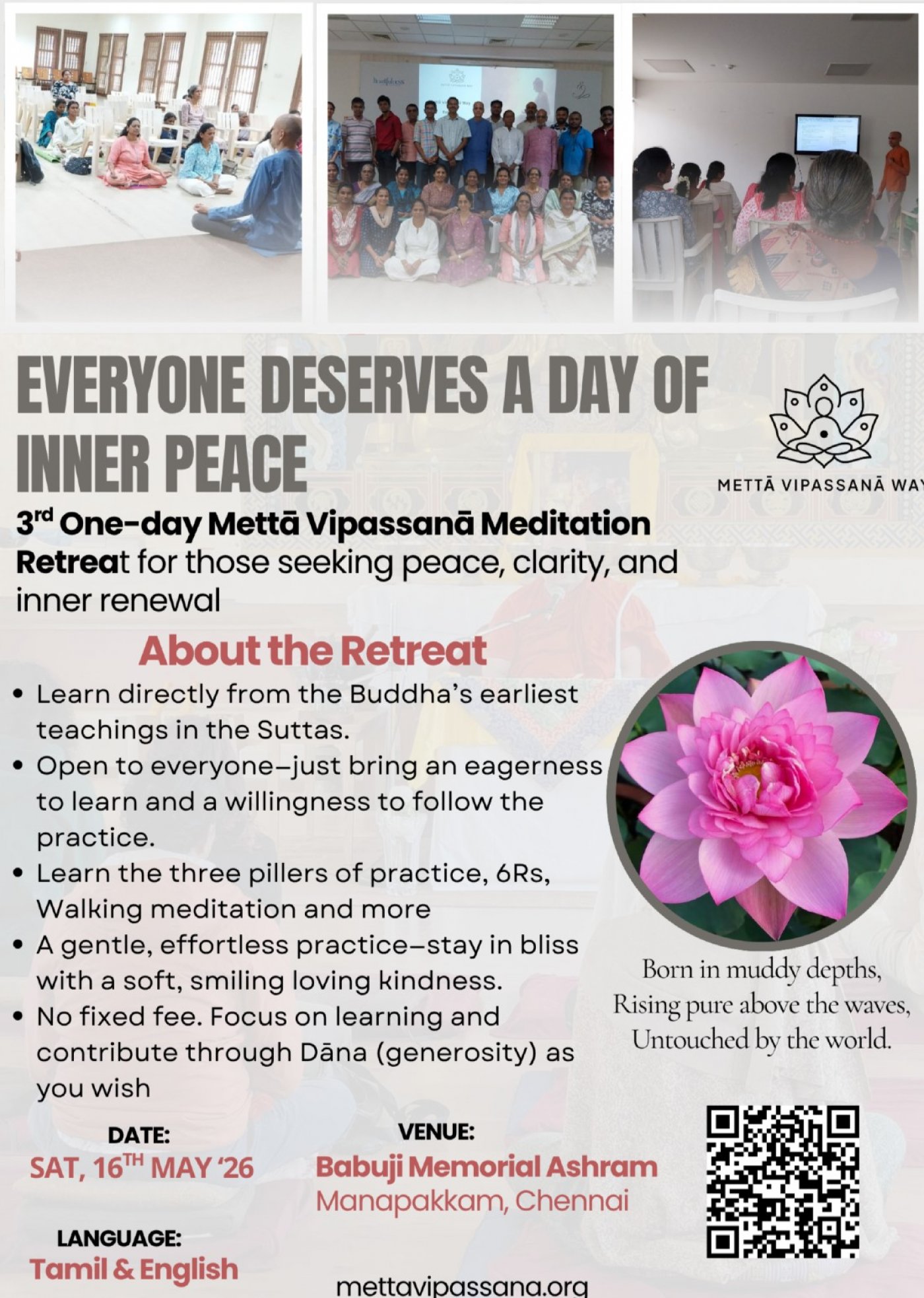 Metta Vipassana One Day Chennai Meditation Retrat 16th May